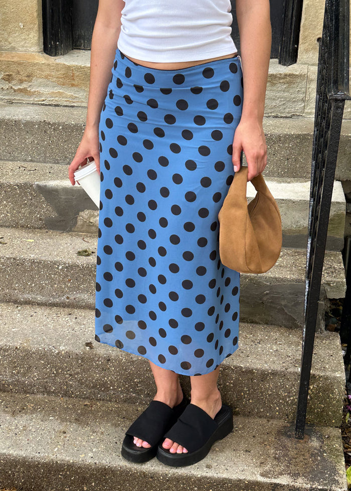 Sheer Dot Midi Skirt - Blue