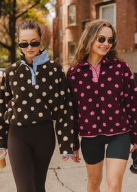 Alice Polka Dot Quarter Snap Fleece - Burgundy