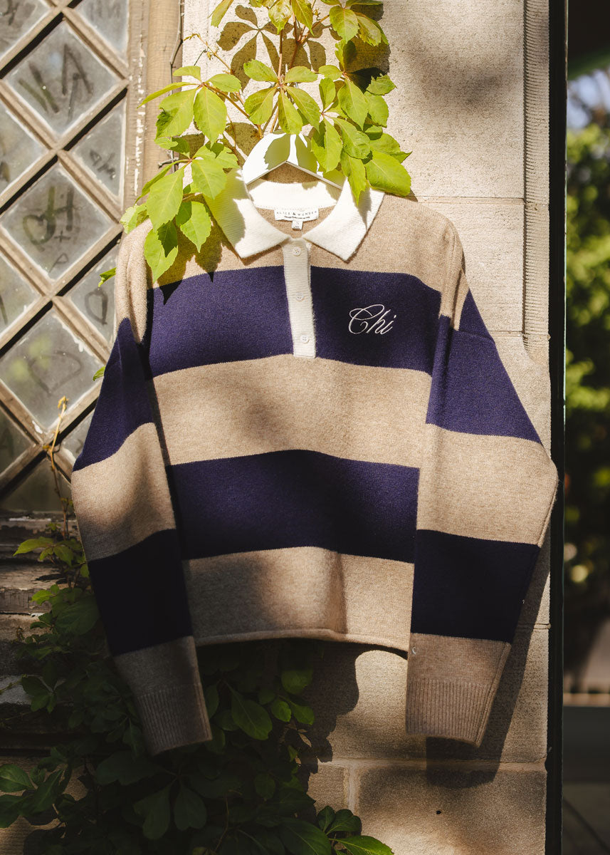Chi Script Rugby Sweater - Tan & Navy