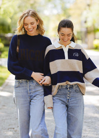 Chi Script Rugby Sweater - Tan & Navy