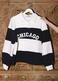 Chicago Color Block Polo Sweatshirt - Navy & White