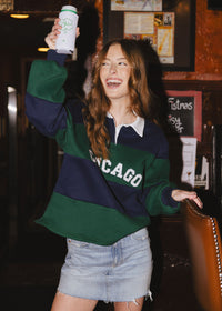 Chicago Color Block Polo Sweatshirt - Navy & Green