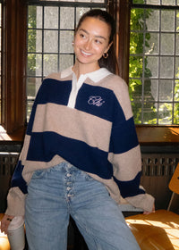 Chi Script Rugby Sweater - Tan & Navy