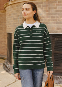 Chicago Embroidered Striped Polo - Green
