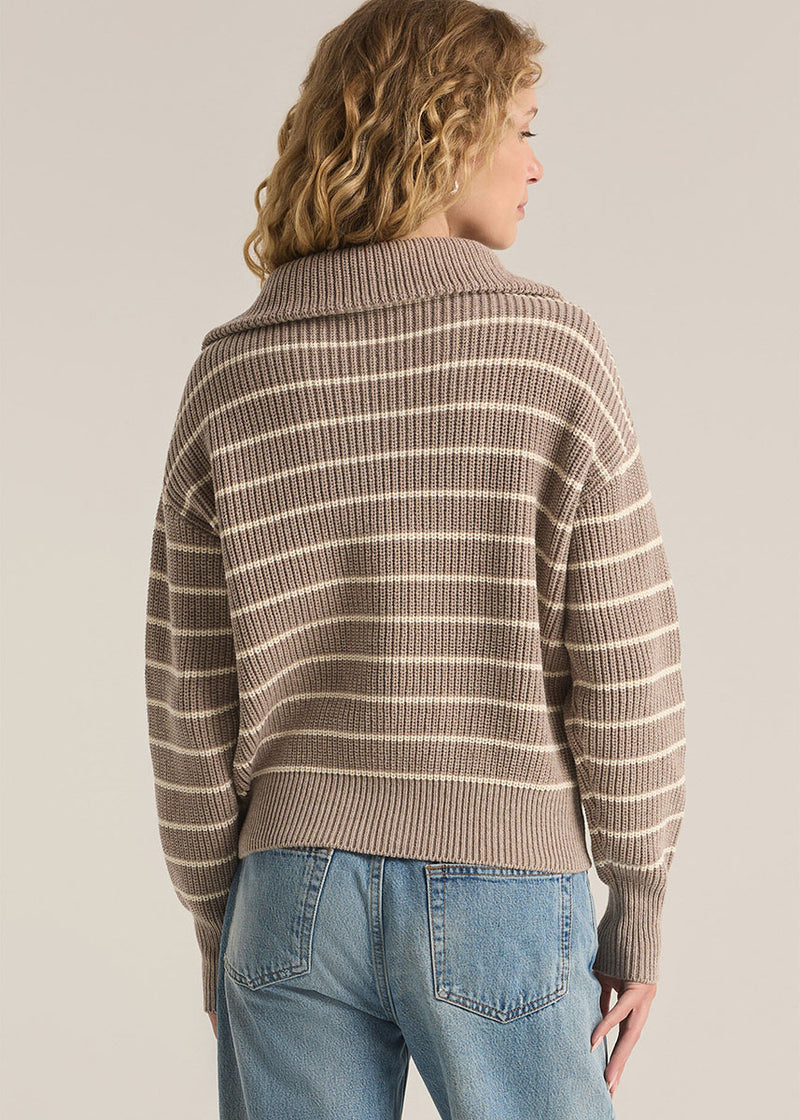 Villa Half Zip Stripe Sweater - Heather Taupe