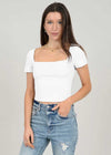Stacy Short Sleeve Square Neck Top - White