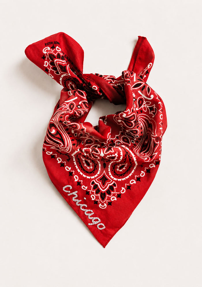 Chicago Stitch Embroidered Bandana - Red