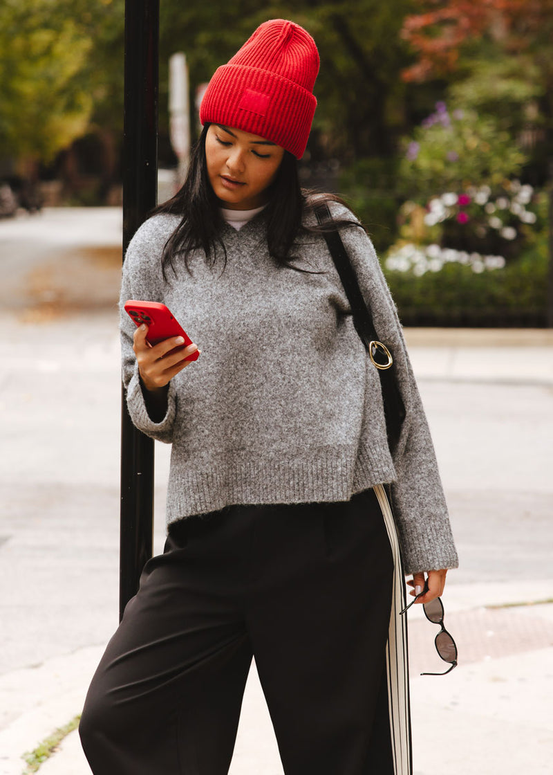 Adult Mad Hatter Ribbed Knit Beanie - Lipstick Red