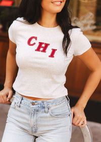 Chi Applique Baby Tee - Grey & Red