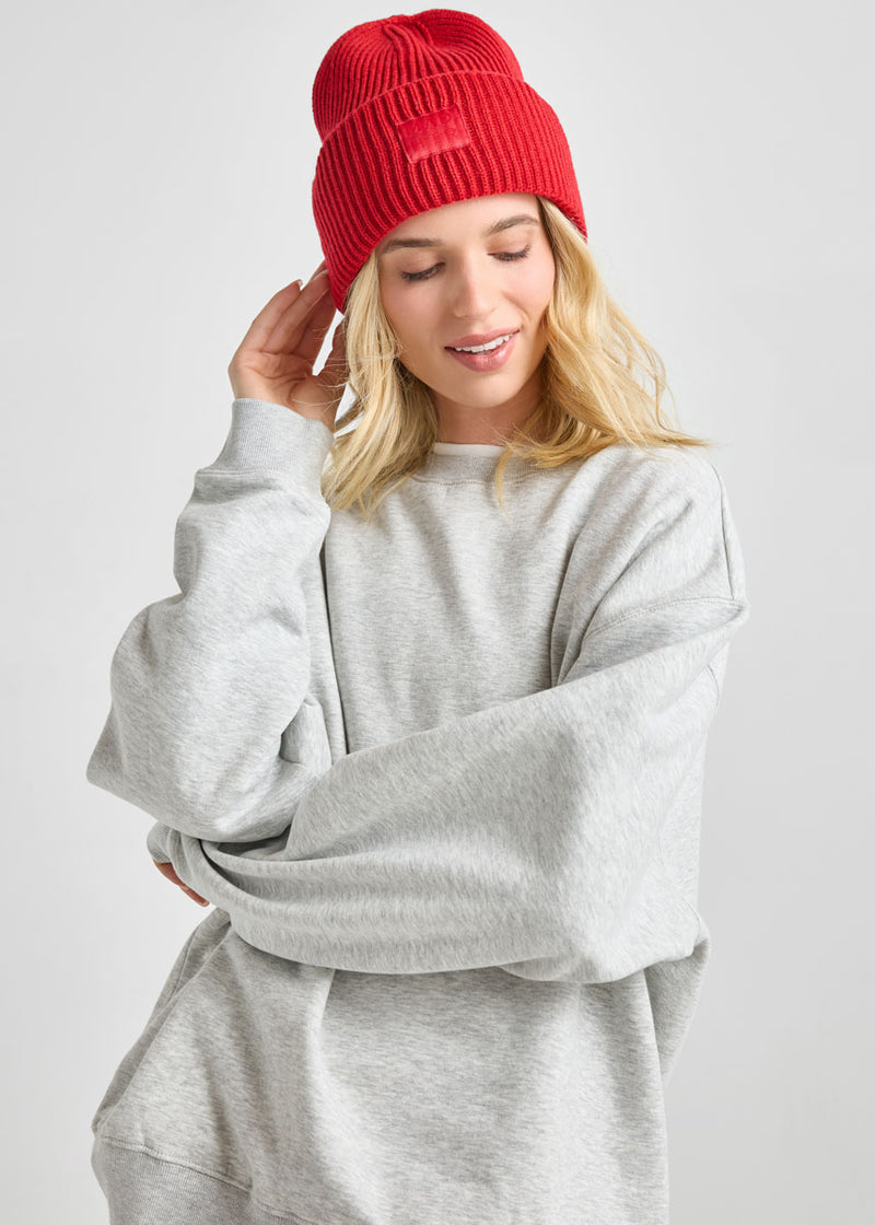 Adult Mad Hatter Ribbed Knit Beanie - Lipstick Red