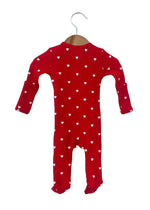Organic Waffle Basic Zip Footie - Little White Heart (On Red)