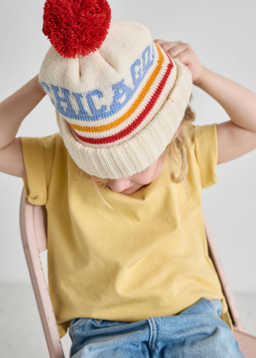 Toddler Mad Hatter Chicago Pom Beanie - Retro Red Multi