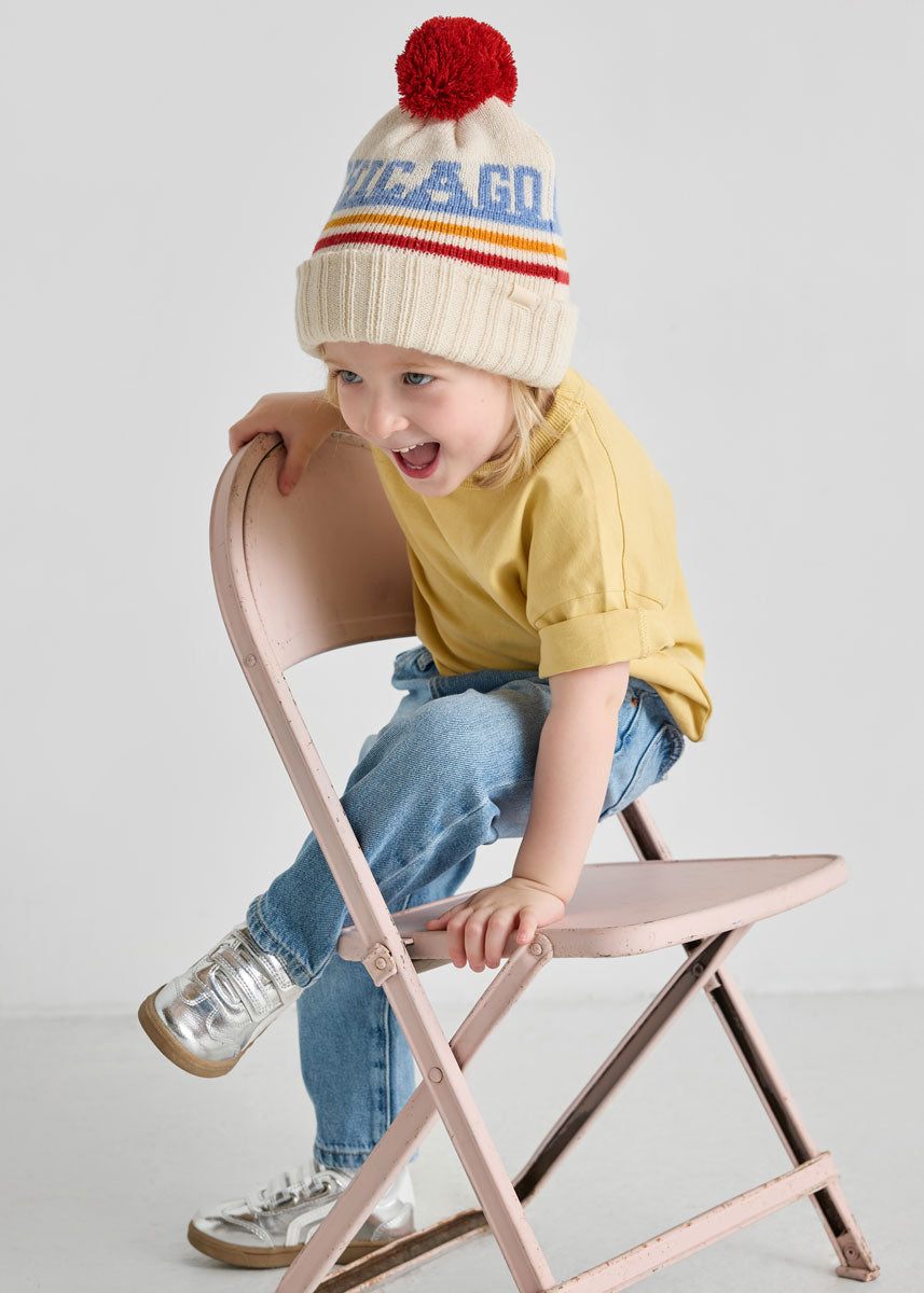 Toddler Mad Hatter Chicago Pom Beanie - Retro Red Multi