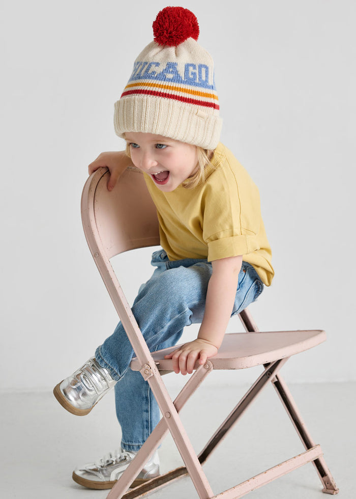 Toddler Mad Hatter Chicago Pom Beanie - Retro Red Multi