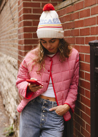 Adult Mad Hatter Chicago Pom Beanie - Retro Red Multi