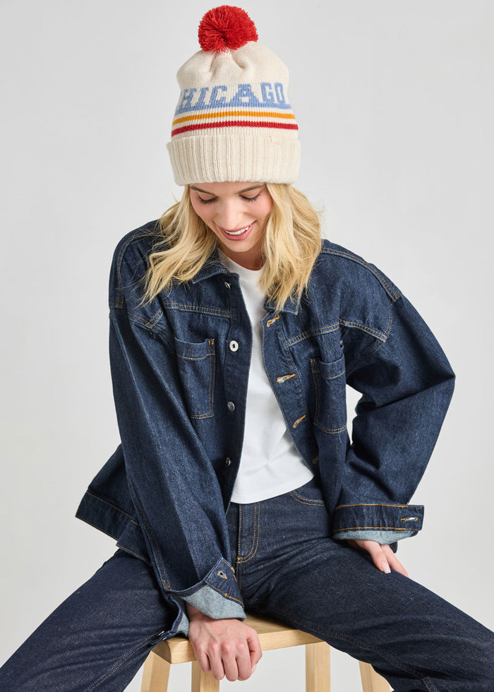 Adult Mad Hatter Chicago Pom Beanie - Retro Red Multi