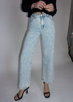 Avaline Rhinestone High-Rise Wide Leg Jeans - Light Blue