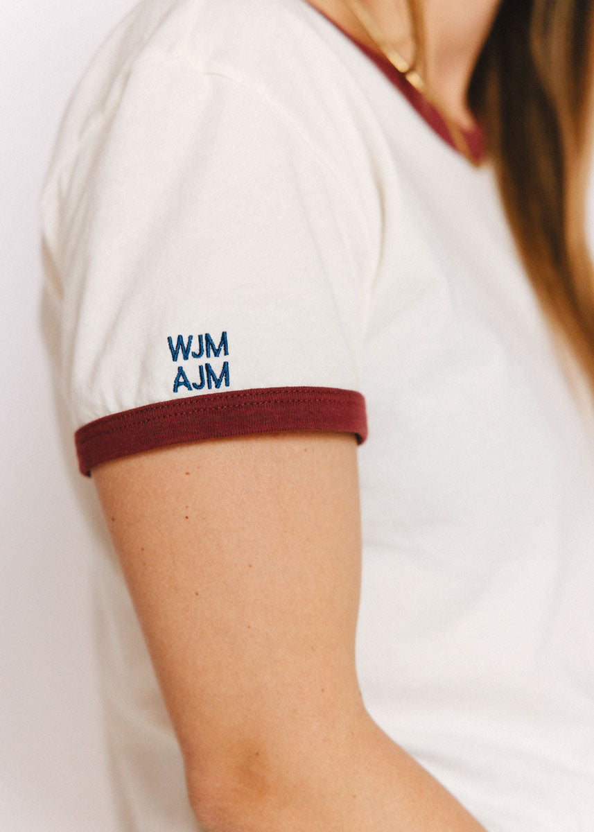 Retro Ringer Tee - Vintage White & Burgundy