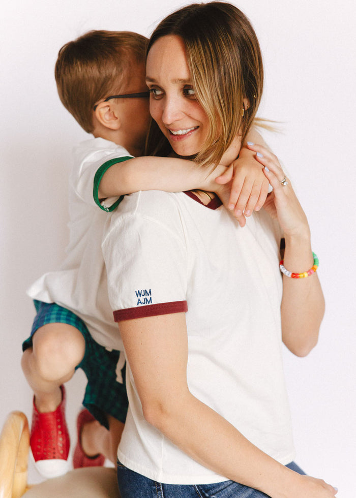 Retro Ringer Tee - Vintage White & Burgundy