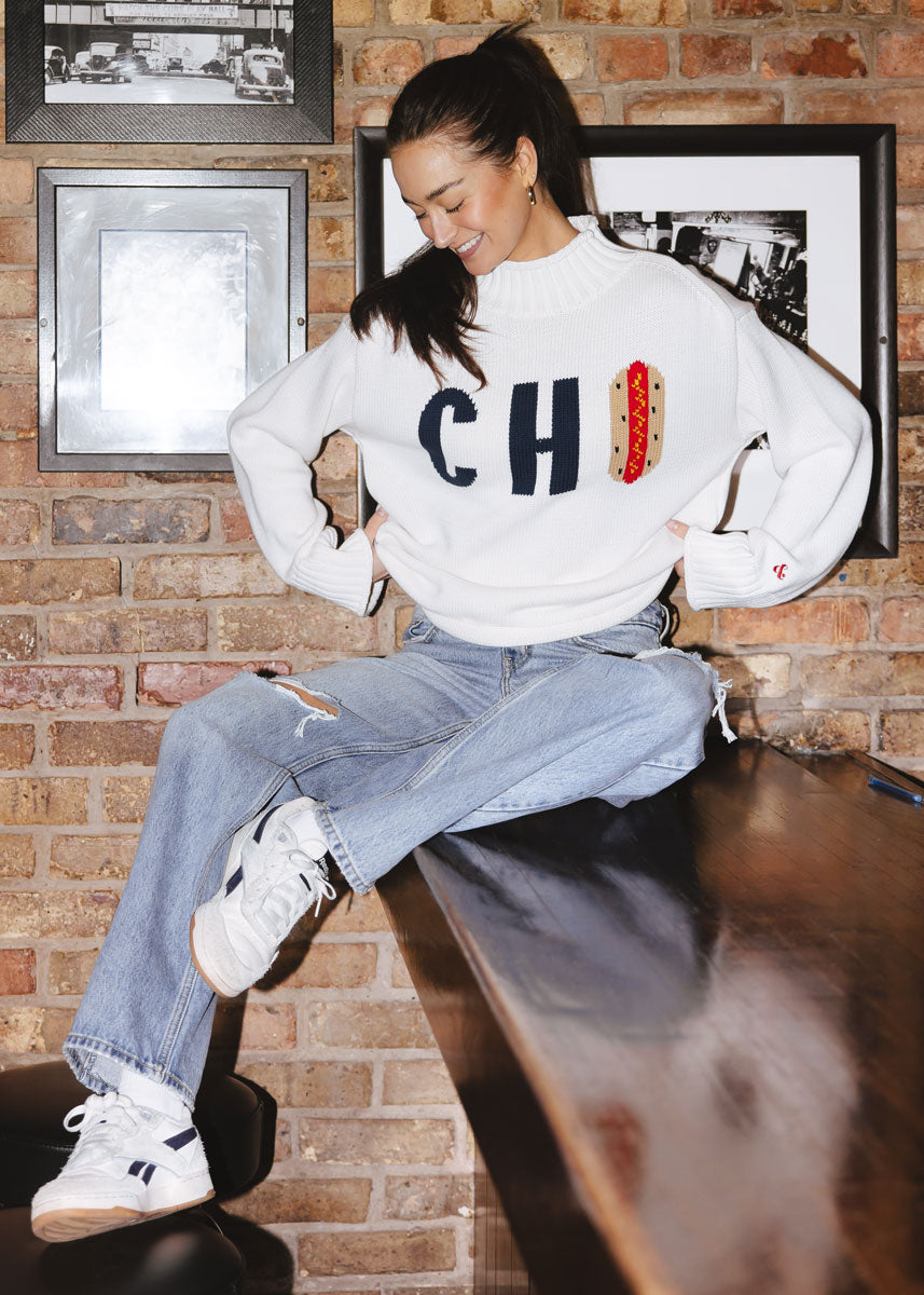 Chi Hot Dog Mock Neck Sweater - Ivory – Alice & Wonder