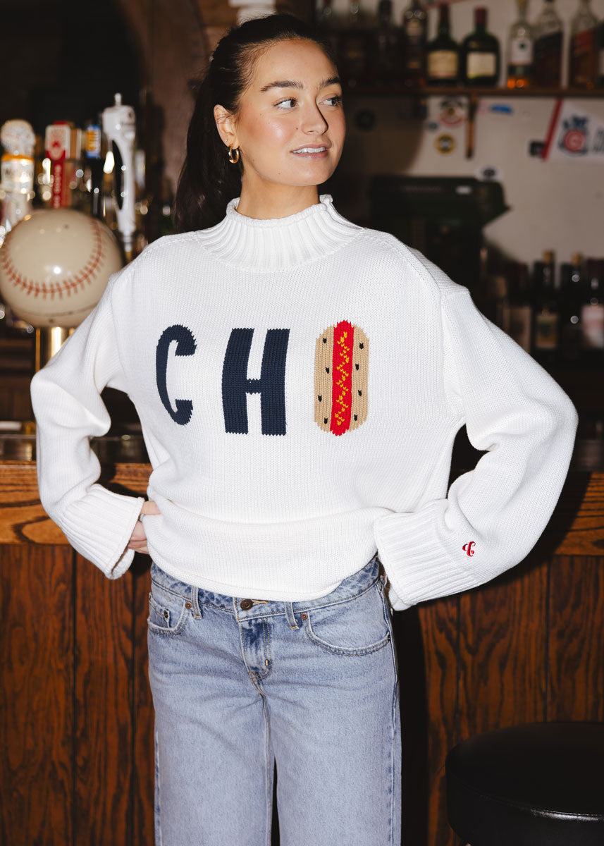 Chi Hot Dog Mock Neck Sweater - Ivory – Alice & Wonder