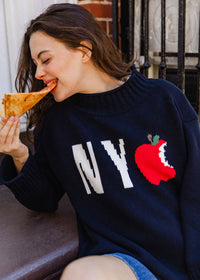NYC Big Apple Roll Neck Sweater - Navy