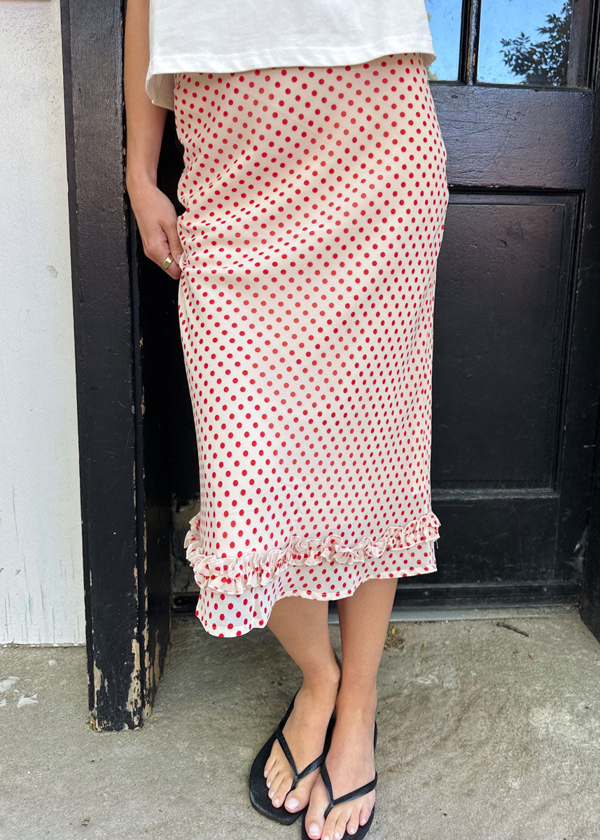 Kayda Midi Ruffle Skirt - Pink & Red