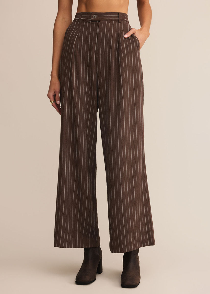 Alma Pinstripe Wide Leg Pant - Chocolate Cherry