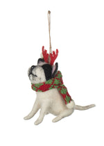 Wool Felt Holiday Dog Ornament - Black & White With Scarf