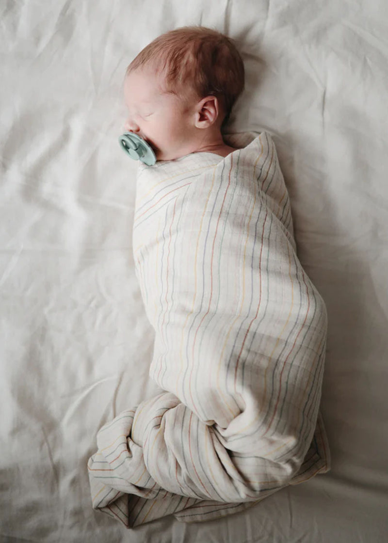 Organic Cotton Muslin Swaddle Blanket - Retro Stripes