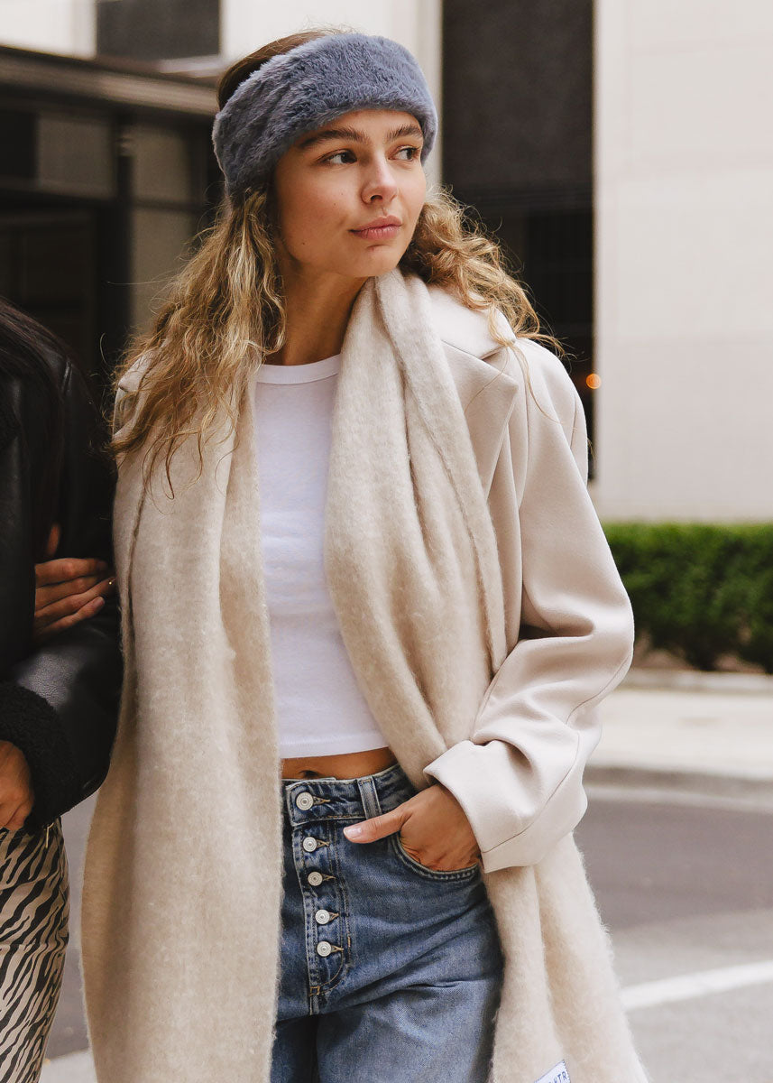 Mad Hatter Faux-Fur Headband - Steel Blue