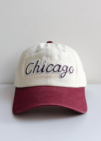 Chicago Script Baseball Cap - Ivory & Burgundy