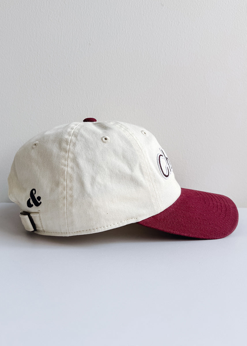 Chicago Script Baseball Cap - Ivory & Burgundy