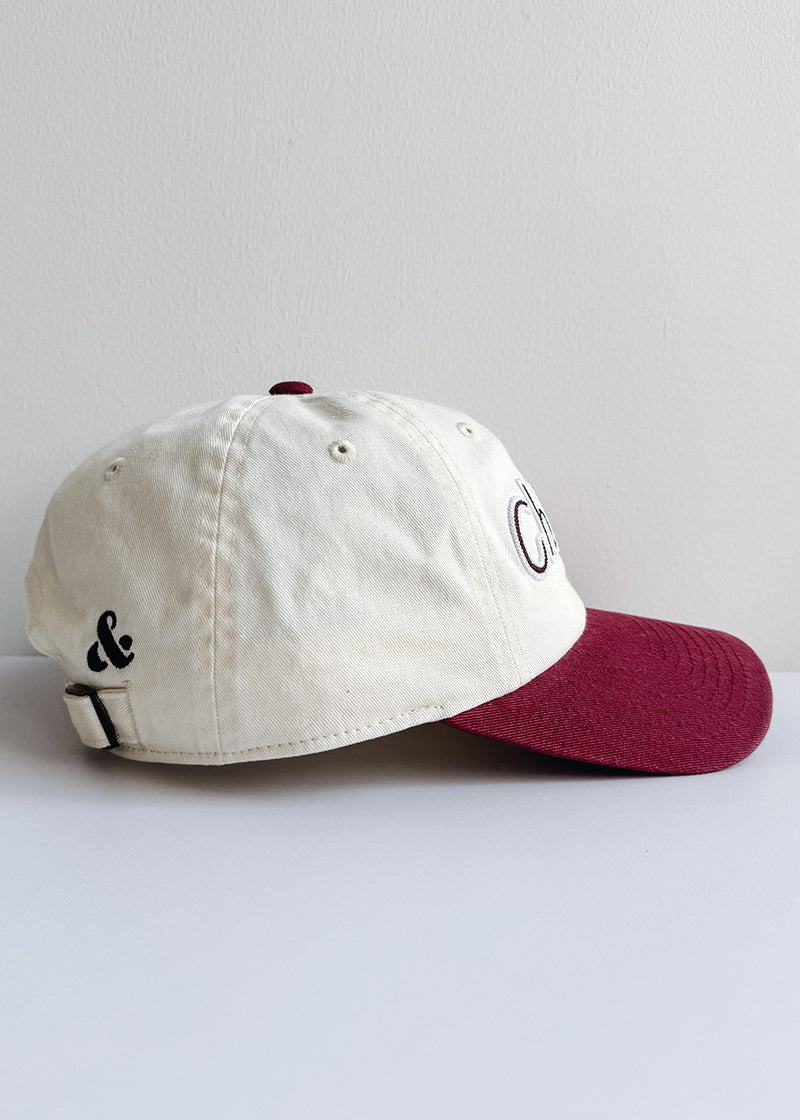 Chicago Script Baseball Cap - Ivory & Burgundy
