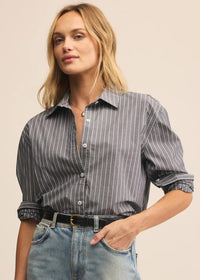 Seaport Striped Poplin Shirt - Washed Grey
