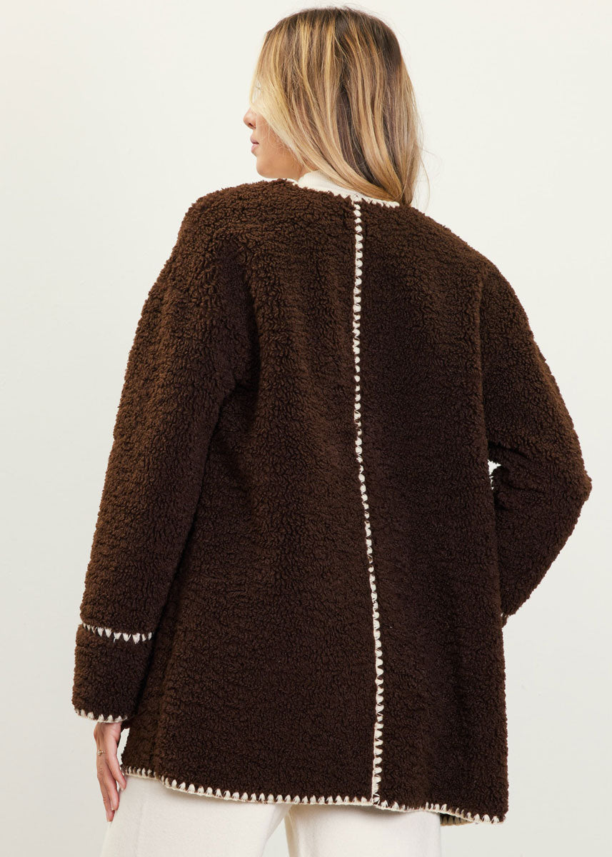 Tess Sherpa Contrast Coat - Chocolate & Cream