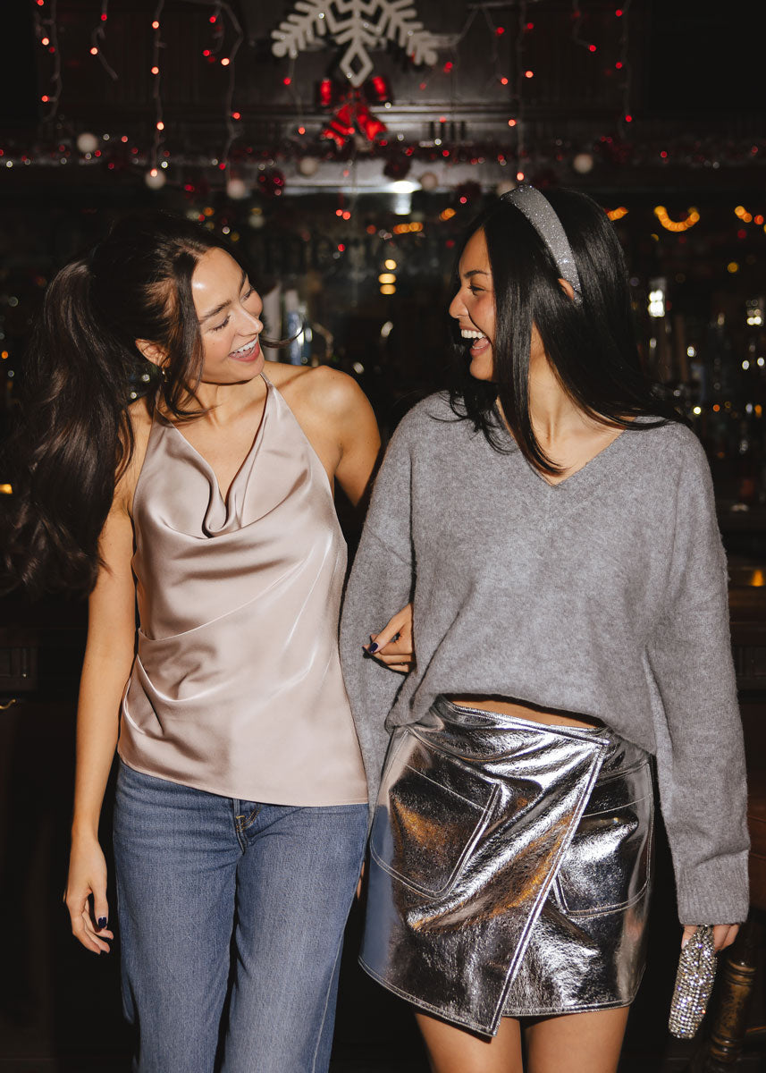 Tau Vegan Leather Mini Skirt - Silver