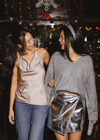 Tau Vegan Leather Mini Skirt - Silver