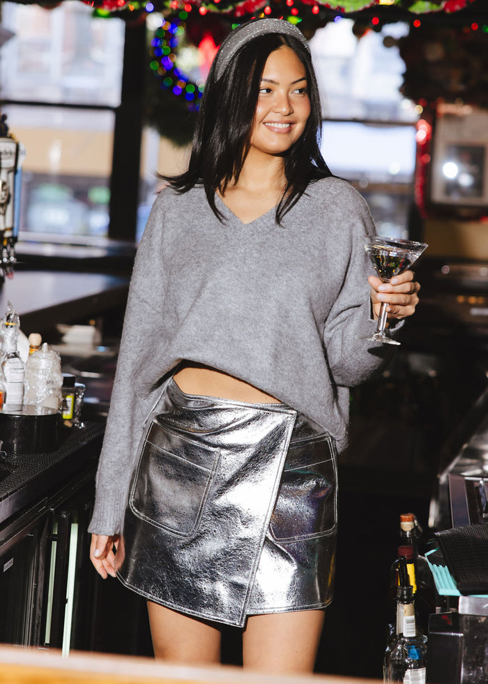 Tau Vegan Leather Mini Skirt - Silver