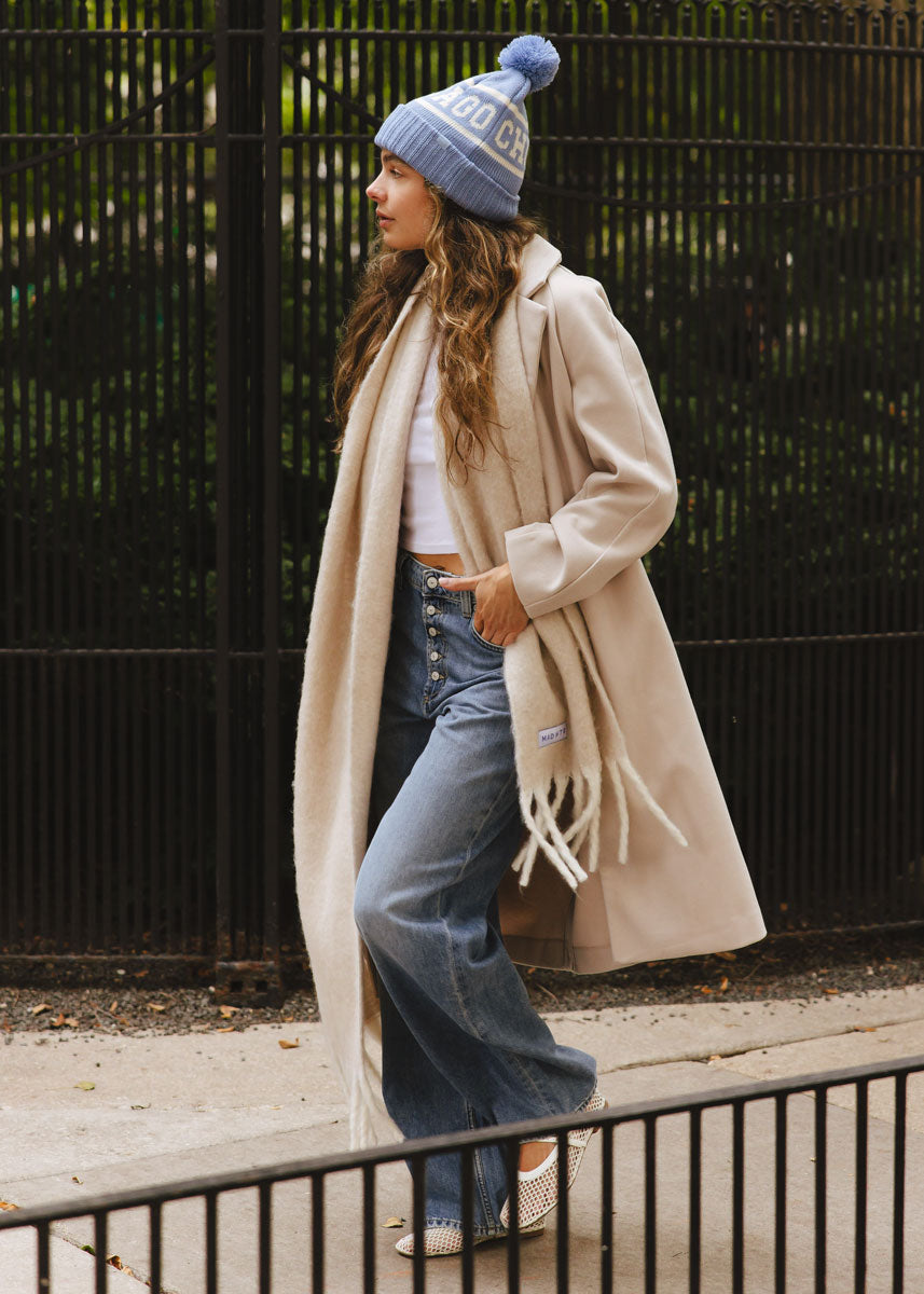 Adult Mad Hatter Chicago Pom Beanie - Blue