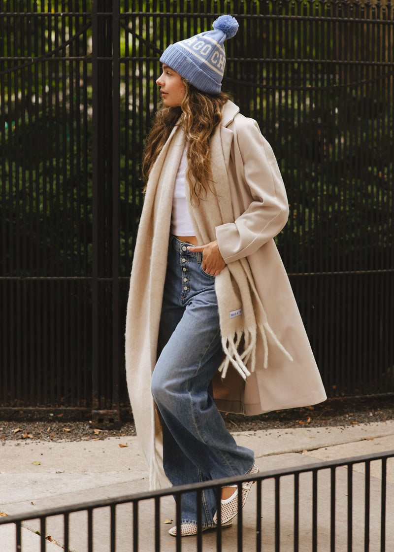 Adult Mad Hatter Chicago Pom Beanie - Blue