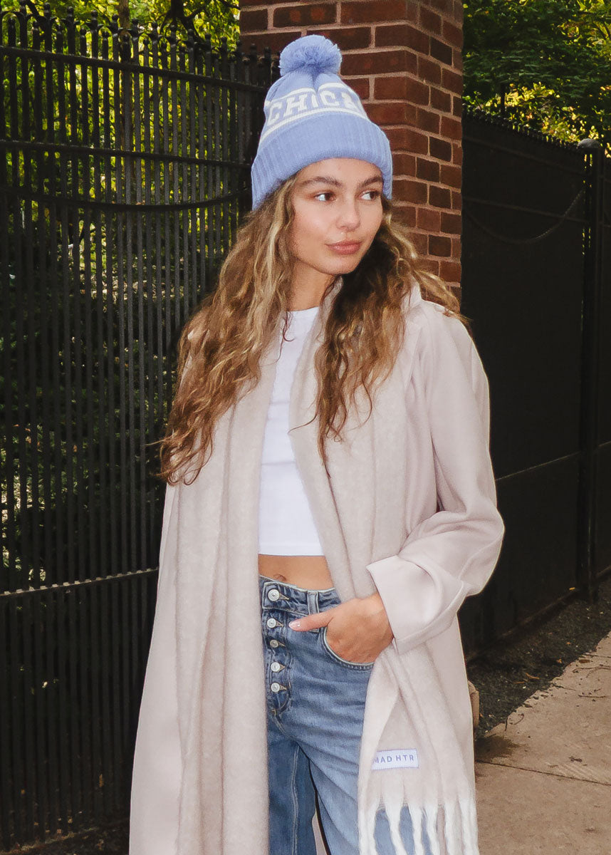 Adult Mad Hatter Chicago Pom Beanie - Blue