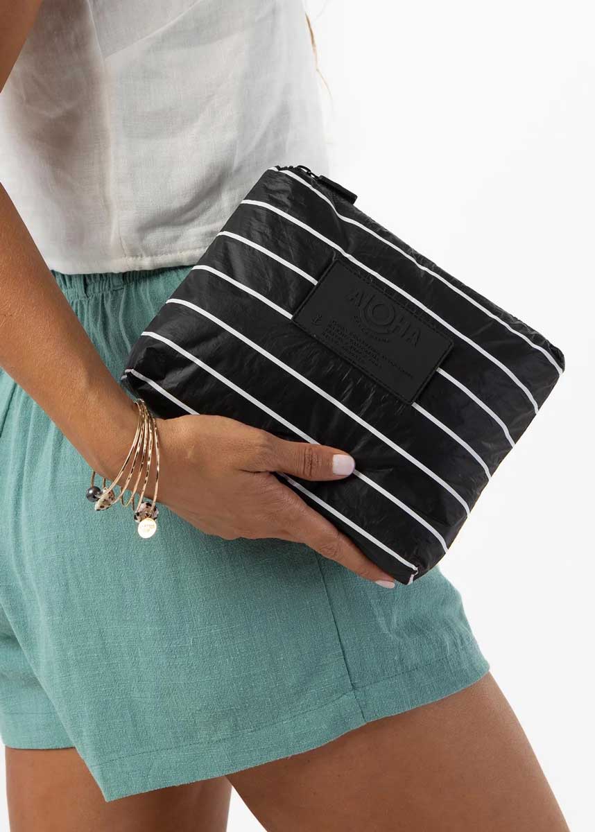 Small Pinstripe Pouch - White On Black