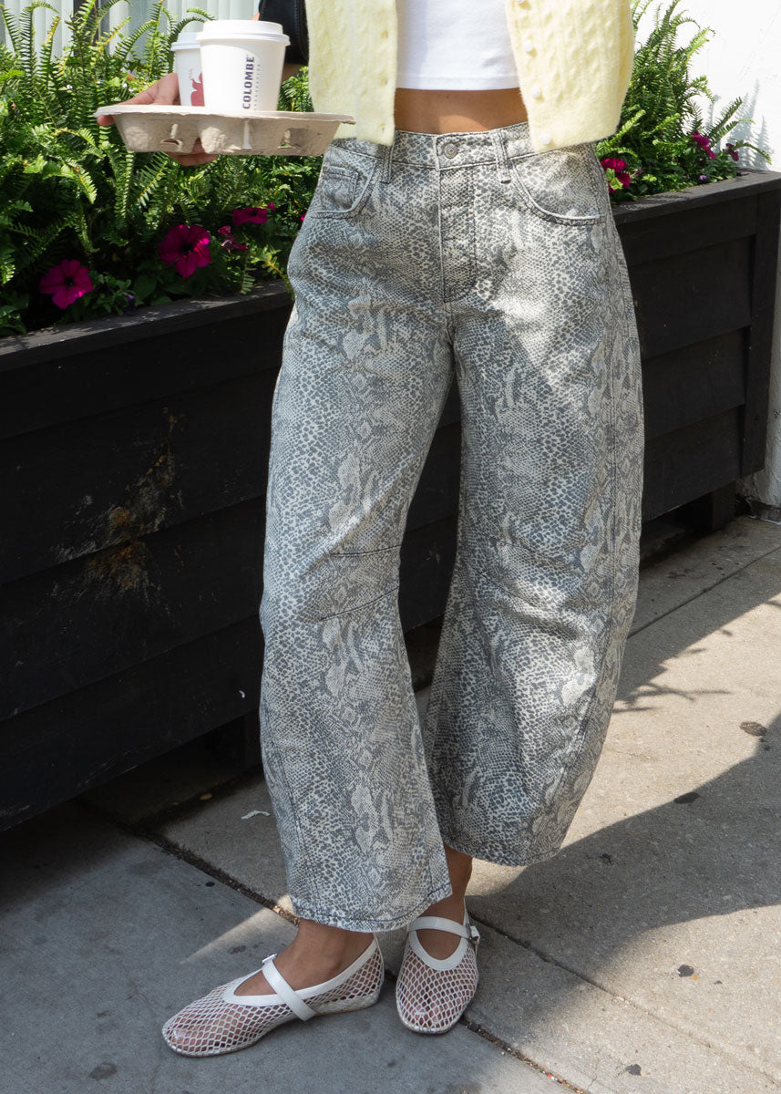 Good Luck Mid Rise Printed Barrel Jeans - Snake Combo