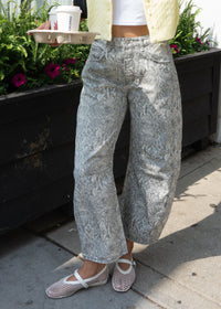 Good Luck Mid Rise Printed Barrel Jeans - Snake Combo