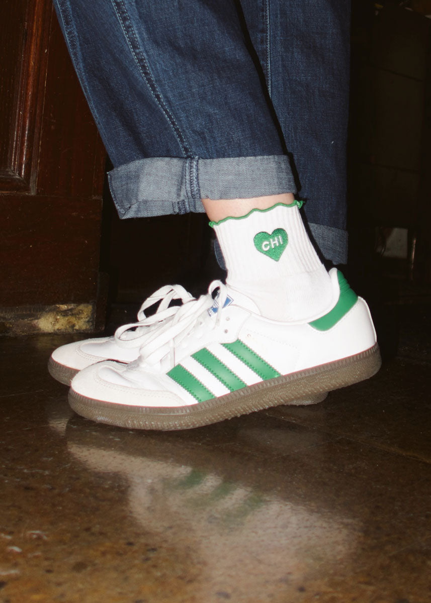 Chi Heart Ruffle Sock - Green