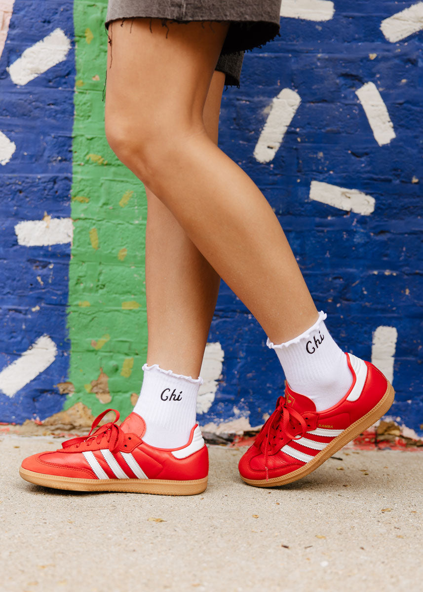 Chi Ruffle Crew Sock - Black