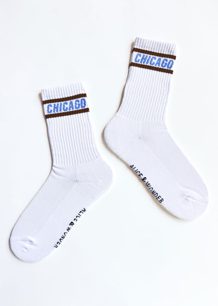 Chicago Double Stripe Long Crew Sock - Navy
