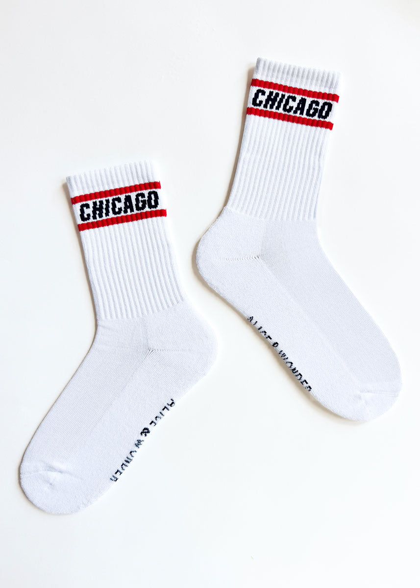 Chicago Double Stripe Long Crew Sock - Red