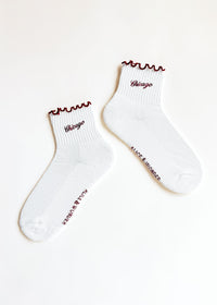Chicago Ruffle Sock - Ivory & Burgundy